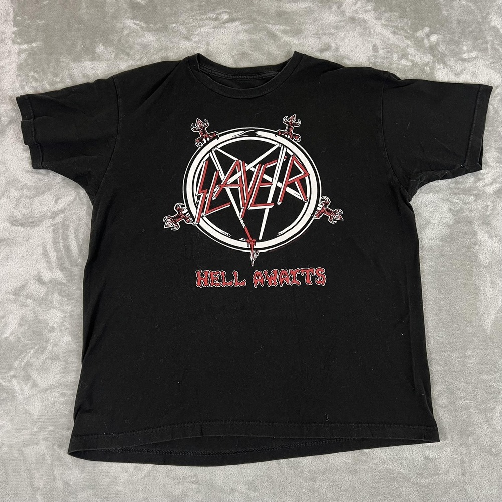 Slayer Shirt Mens Medium Black Hell Awaits Tour 1985 Band Graphic Tee Metal